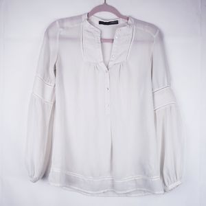 Zara Womens Ivory Boho Peasant Pleated Blouse